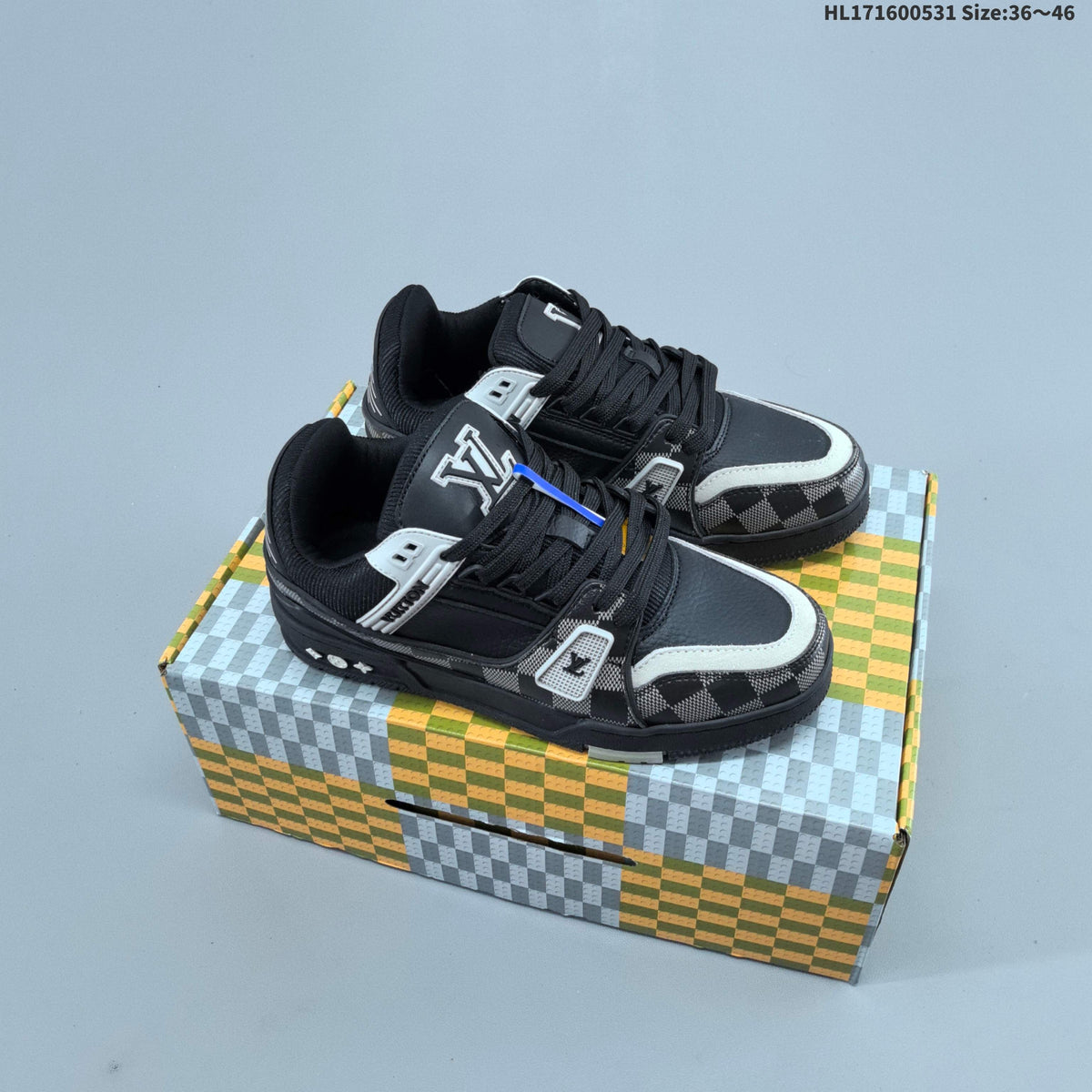 Louis Vuitton Black and Gray Checkerboard Low-Cut Sneakers - product image from the listing.