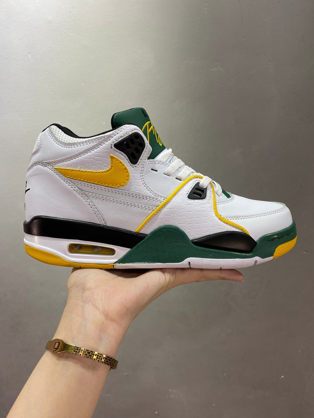 Nike Air Flight 89 Seattle Sneakers in White Green Yellow - product image from the listing.