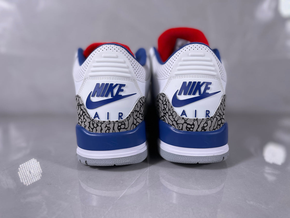 White Blue Elephant Print Sneakers - Nike Air Jordan 3 - product image from the listing.
