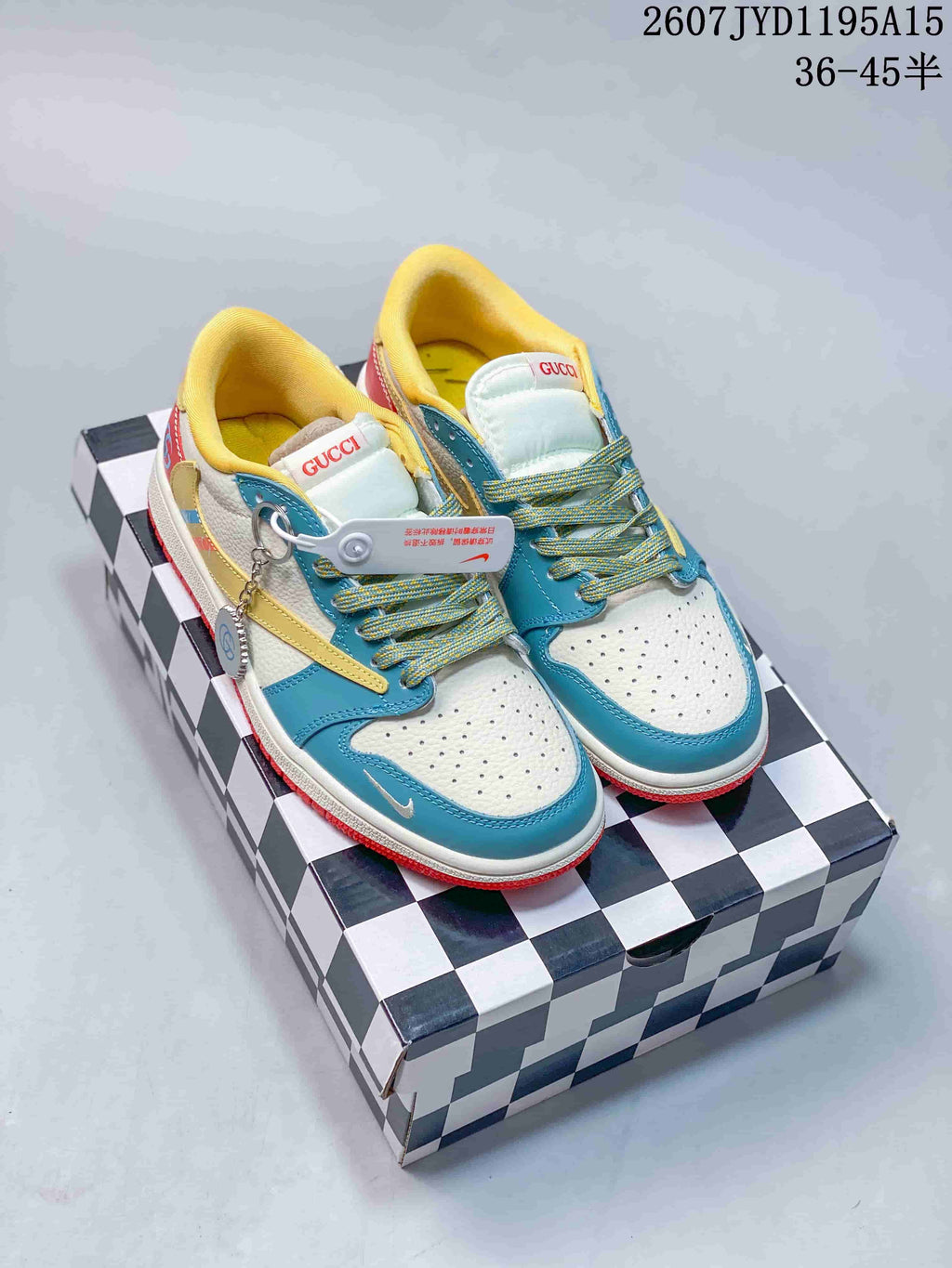 Air Jordan 1 Low OW-Style Sneakers in White, in Black and Blue - product image from the listing.