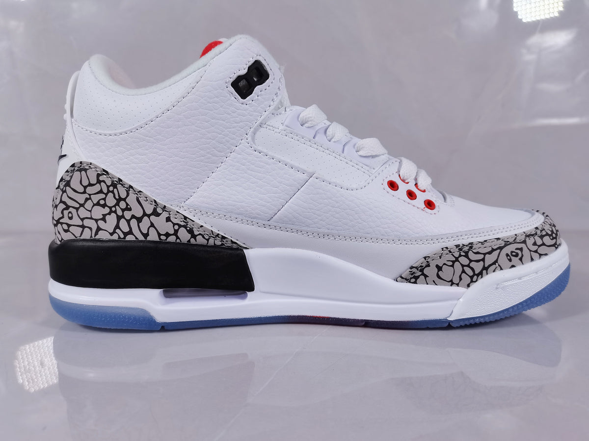 Air Jordan 3 Retro White Red Elephant Print Sneakers - product image from the listing.
