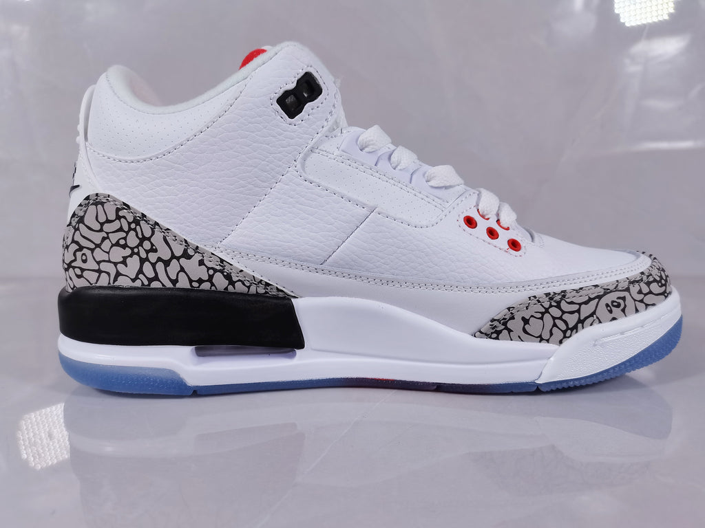 White Red Sneakers with Elephant Print - Air Jordan 3 Retro - product image from the listing.