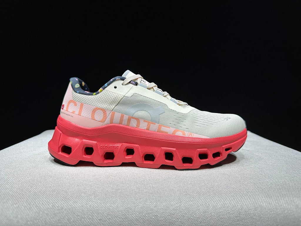 Light Gray and Coral On Cloudmonster Sneakers - product image from the listing.