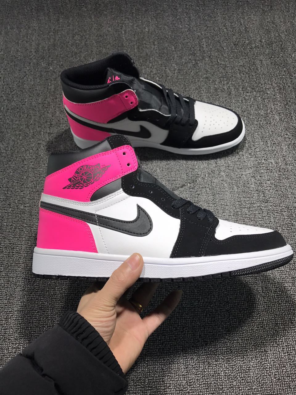 Jordan 1 High Valentine's Day Sneakers in Black Pink - product image from the listing.