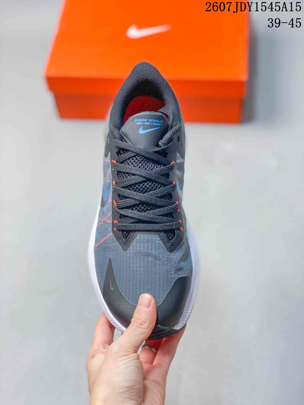 Women's Nike Zoom Winflo 8 Running Shoes Gray Blue - product image from the listing.