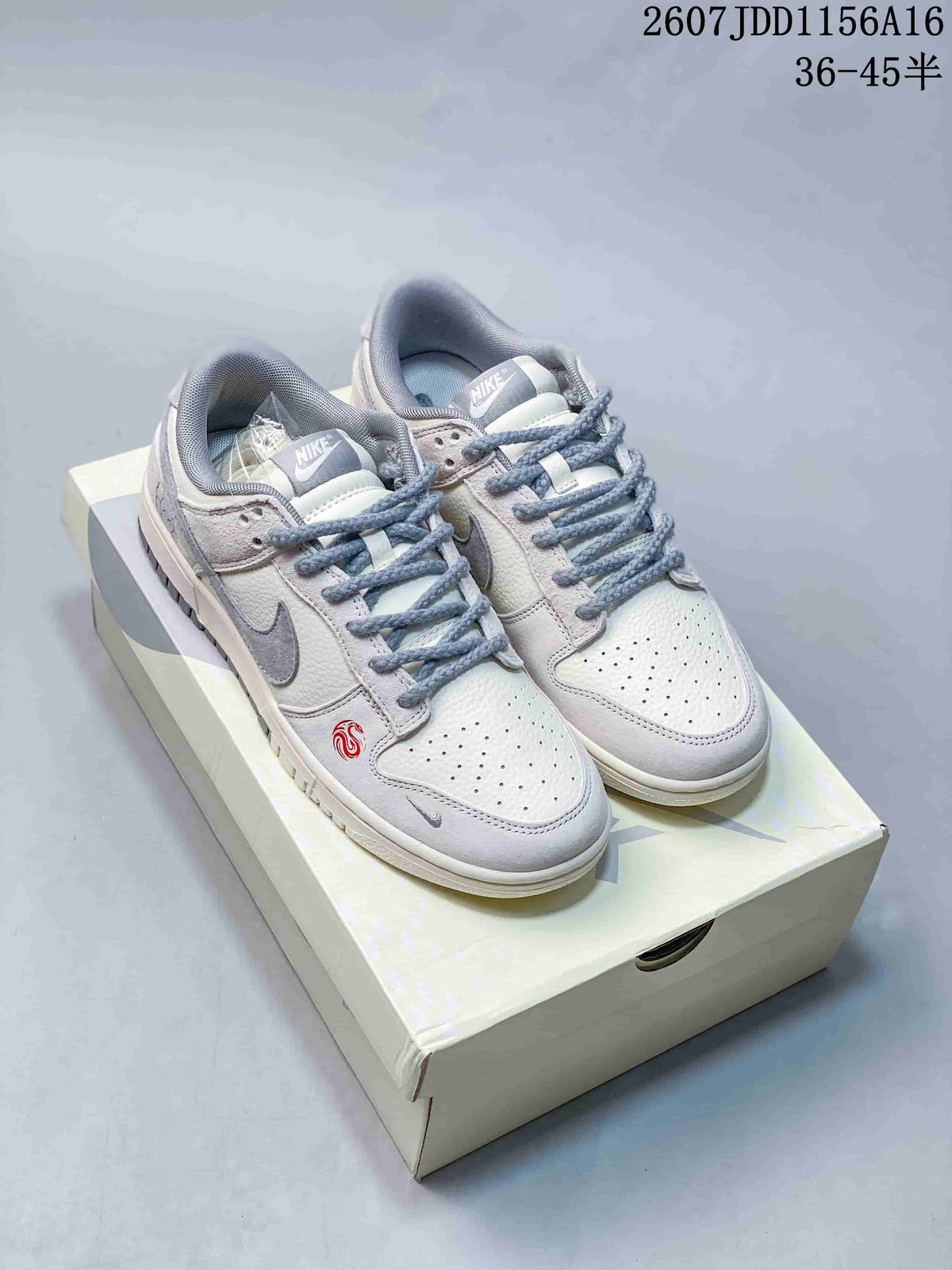 Nike SB Dunk Low Supreme-Style Sneakers in White Grey - product image from the listing.