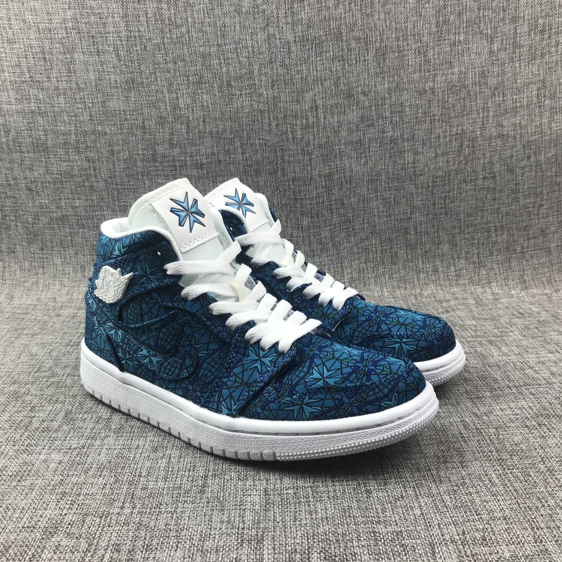 Women's Air Jordan 1 Mid Blue Pattern Sneakers AH7389-300 - product image from the listing.
