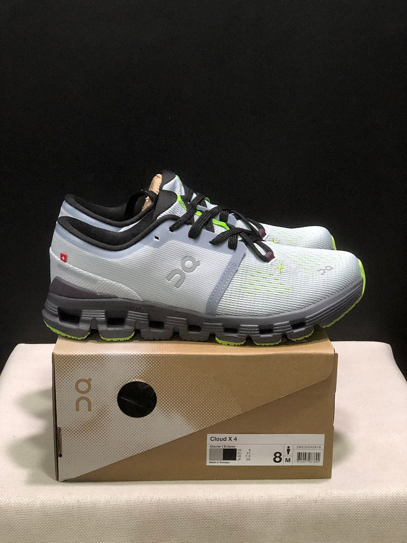 Gray and Lime On Cloud X 4 Sneakers - product image from the listing.