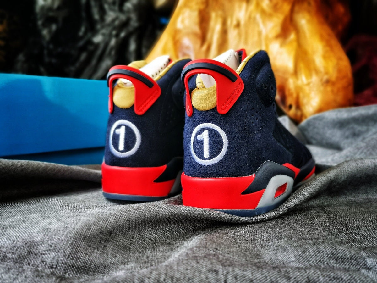 Air Jordan 6 Retro Sneakers in Navy Red White - product image from the listing.