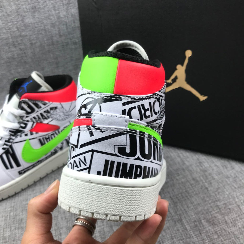 Air Jordan 1 Mid Graphic Sneakers Black White - product image from the listing.