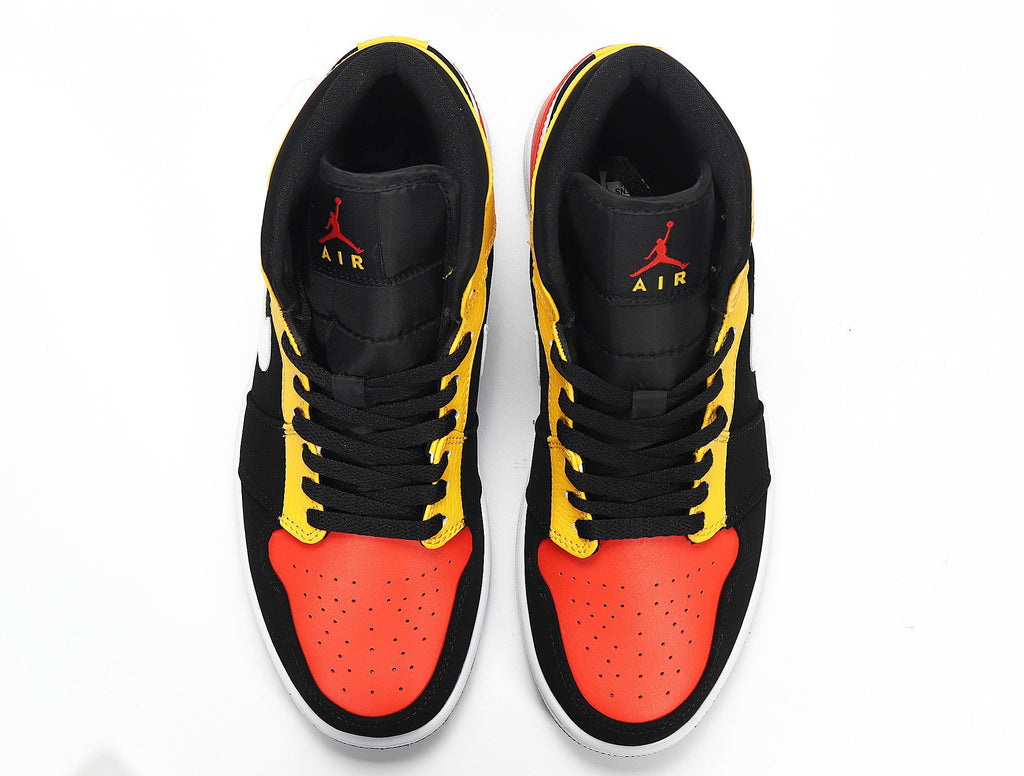 Jordan 1 Low Sneakers in Black Yellow Red 852542-087 - product image from the listing.