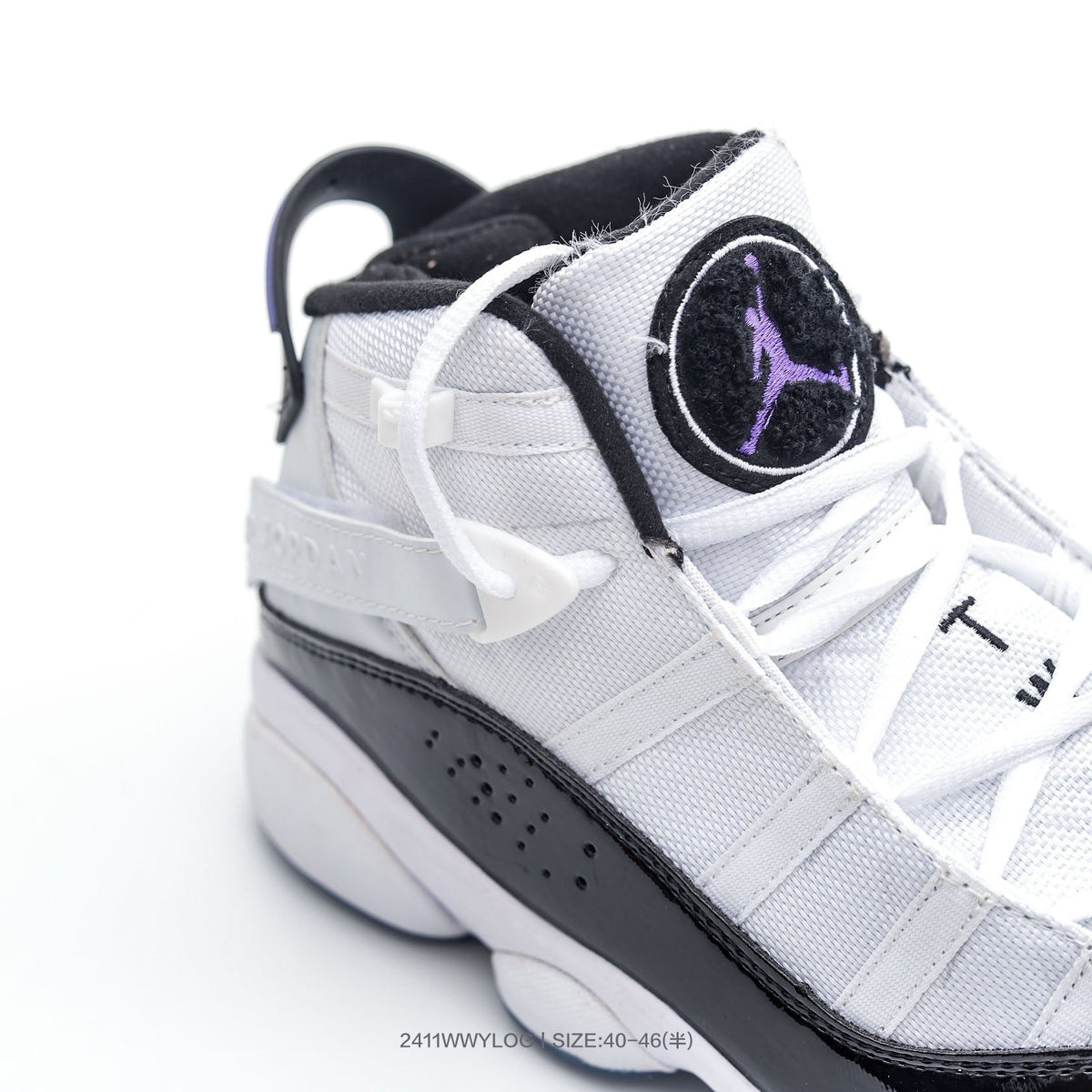 Jordan 6 High-Top Sneakers in White Black Purple - product image from the listing.