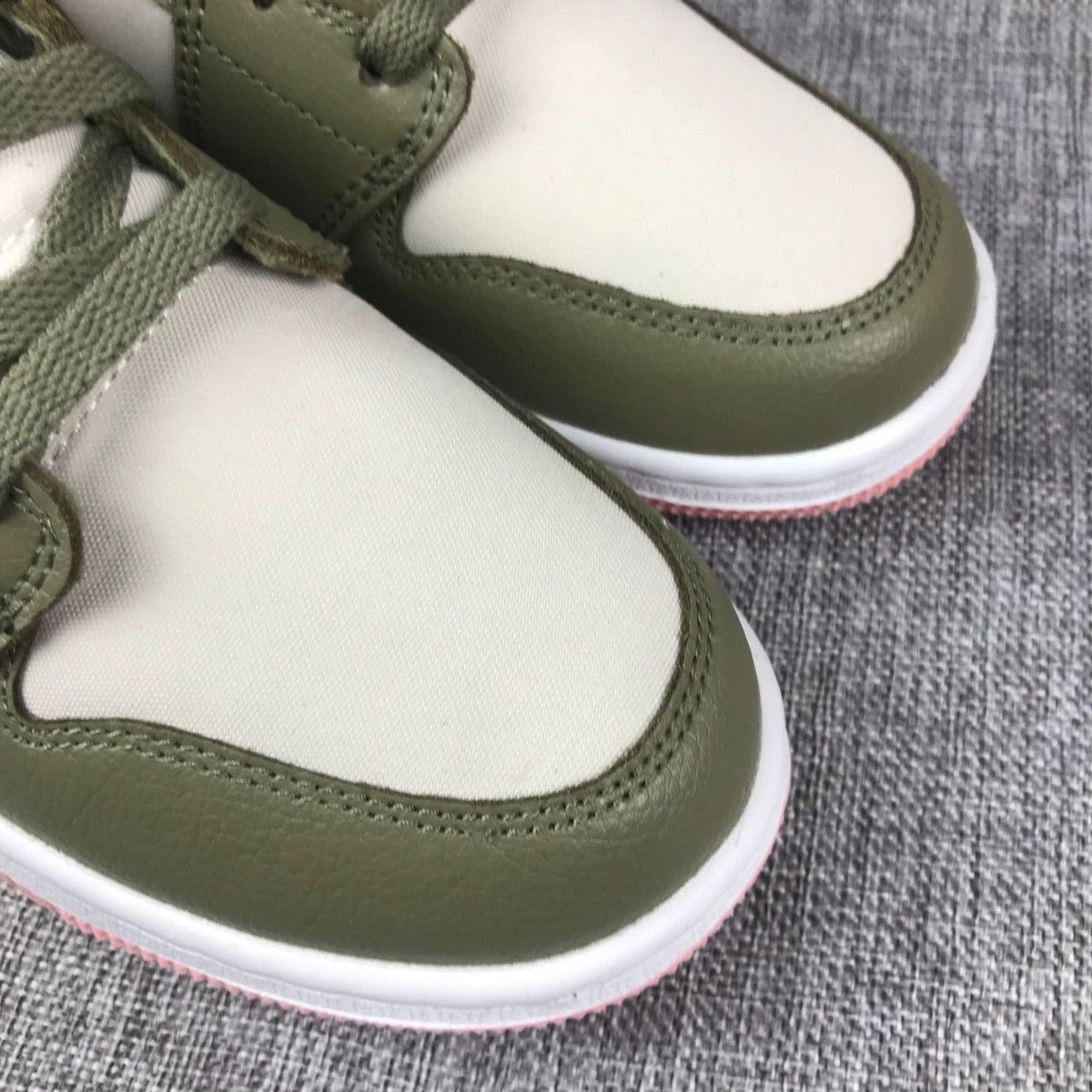 Olive Green and White Air Jordan 1 Mid GG Sneakers - product image from the listing.