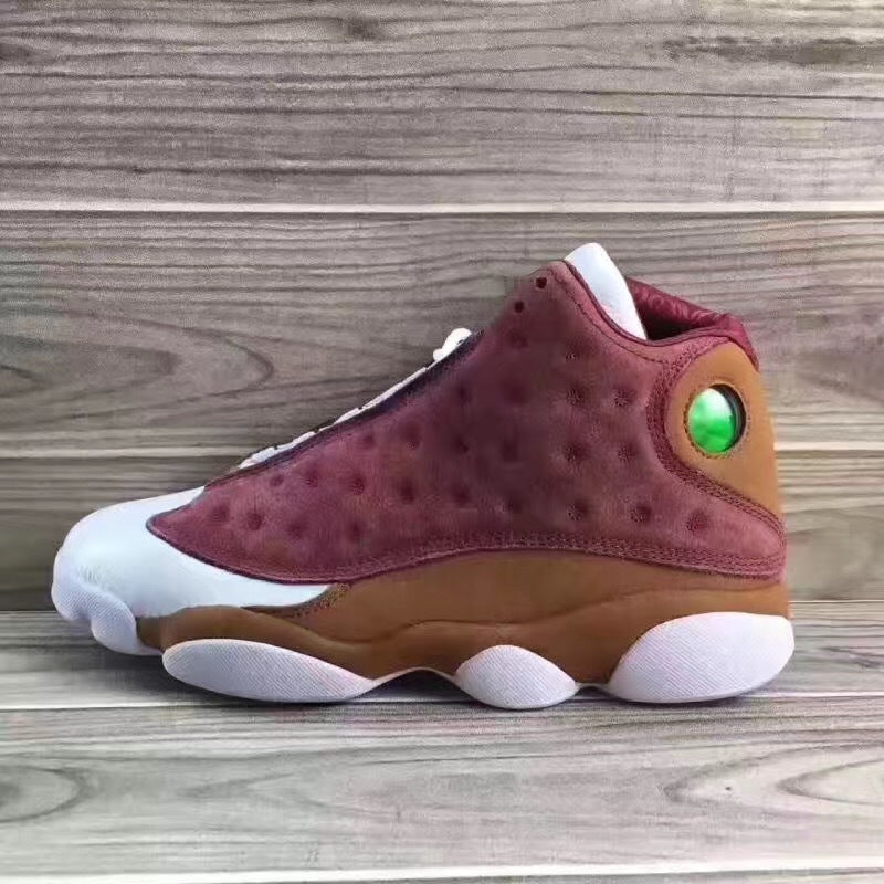 Jordan 13 Sneakers in Burgundy Brown White - product image from the listing.