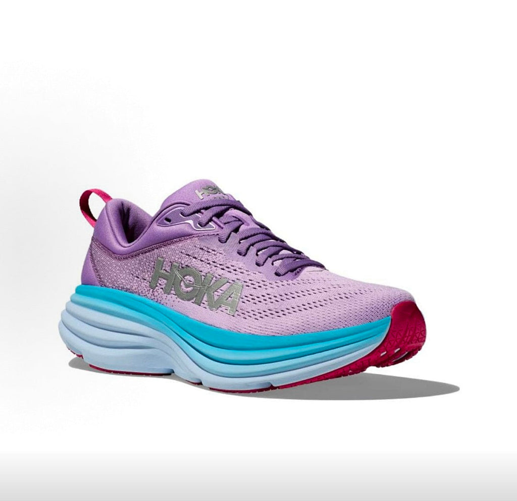 Purple and Blue HOKA Bondi 8 Running Sneakers - product image from the listing.