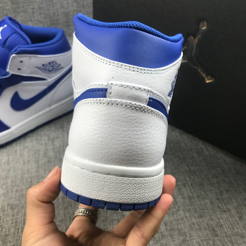 Hyper Royal Sneakers, White and Blue, - Jordan 1 Mid 554724-114 - product image from the listing.