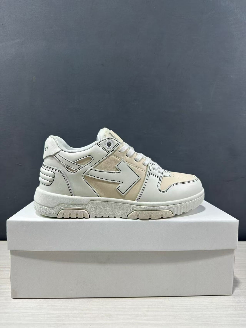 Off-White Off Court Leather Low-Top Sneakers in Cream White - product image from the listing.