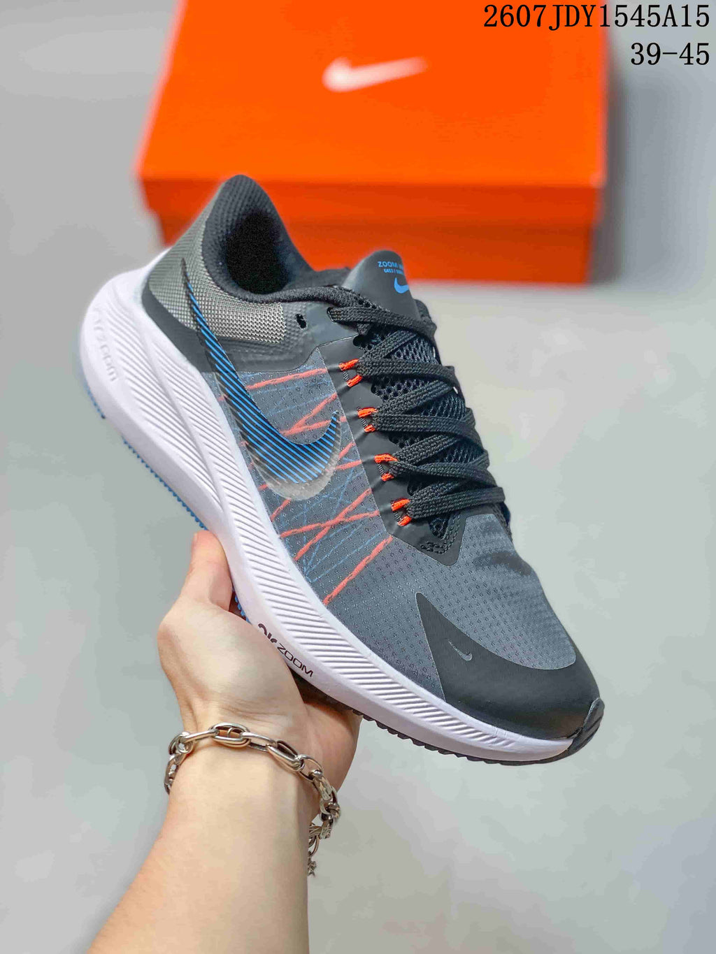 Women's Nike Zoom Winflo 8 Running Shoes Gray Blue - product image from the listing.