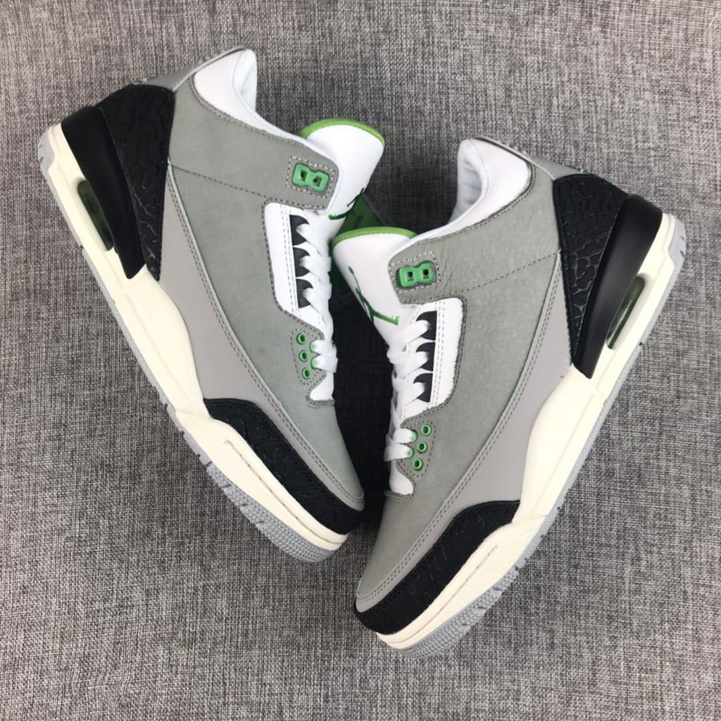 Air Jordan 3 Grey Green Sneakers 136064-006 - product image from the listing.