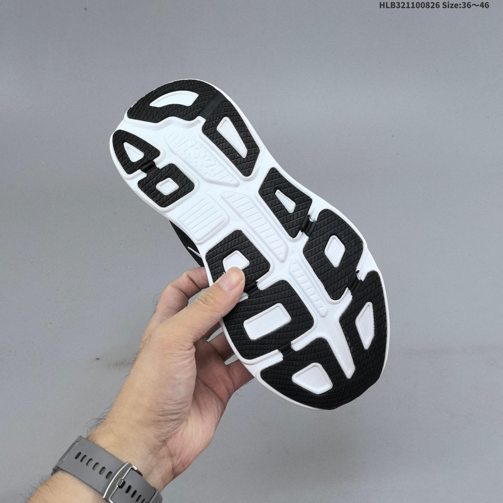 HOKA Bondi 9 Running Shoes in Black and White - product image from the listing.