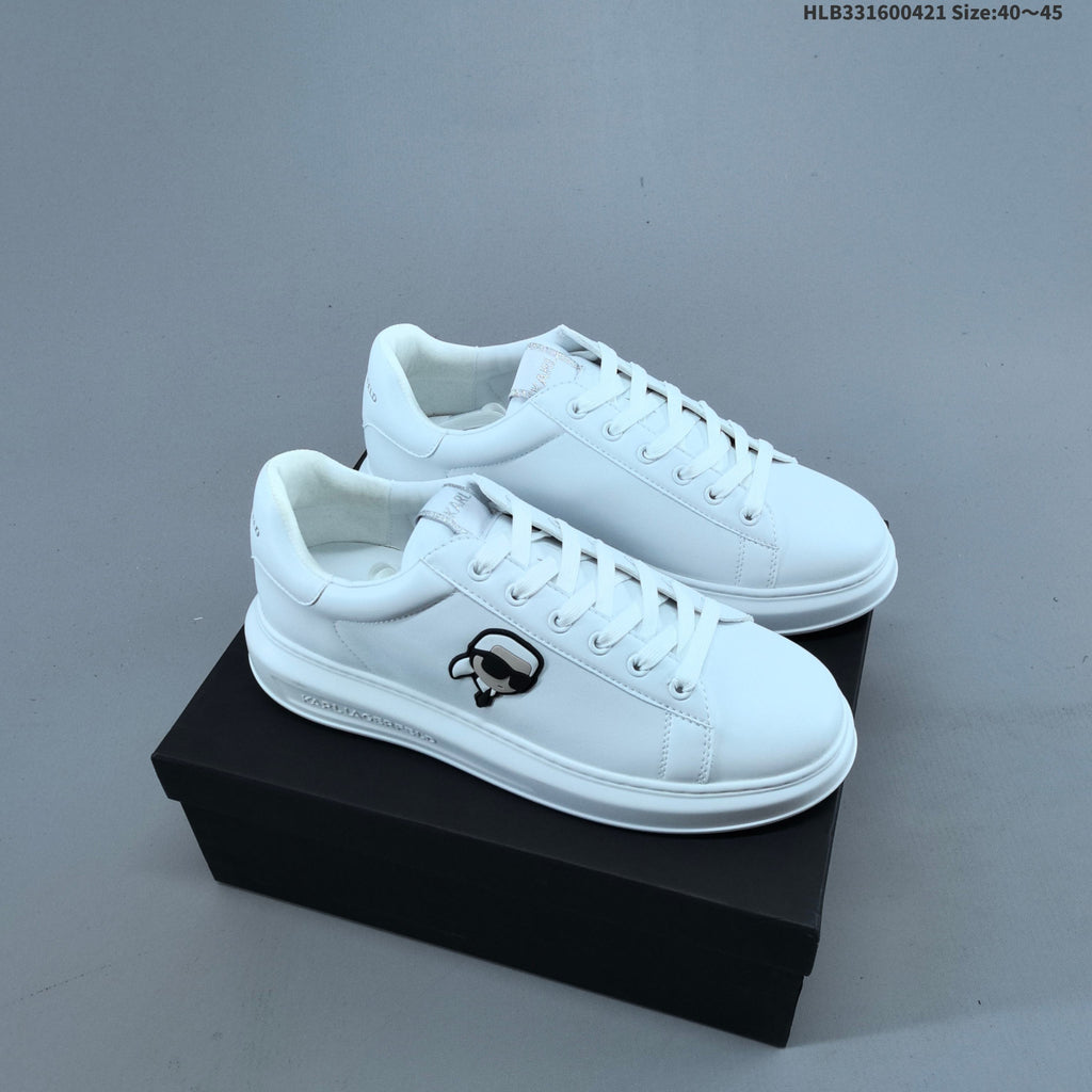 Karl Lagerfeld White Low-Cut Lace-Up Sneakers with Logo - product image from the listing.