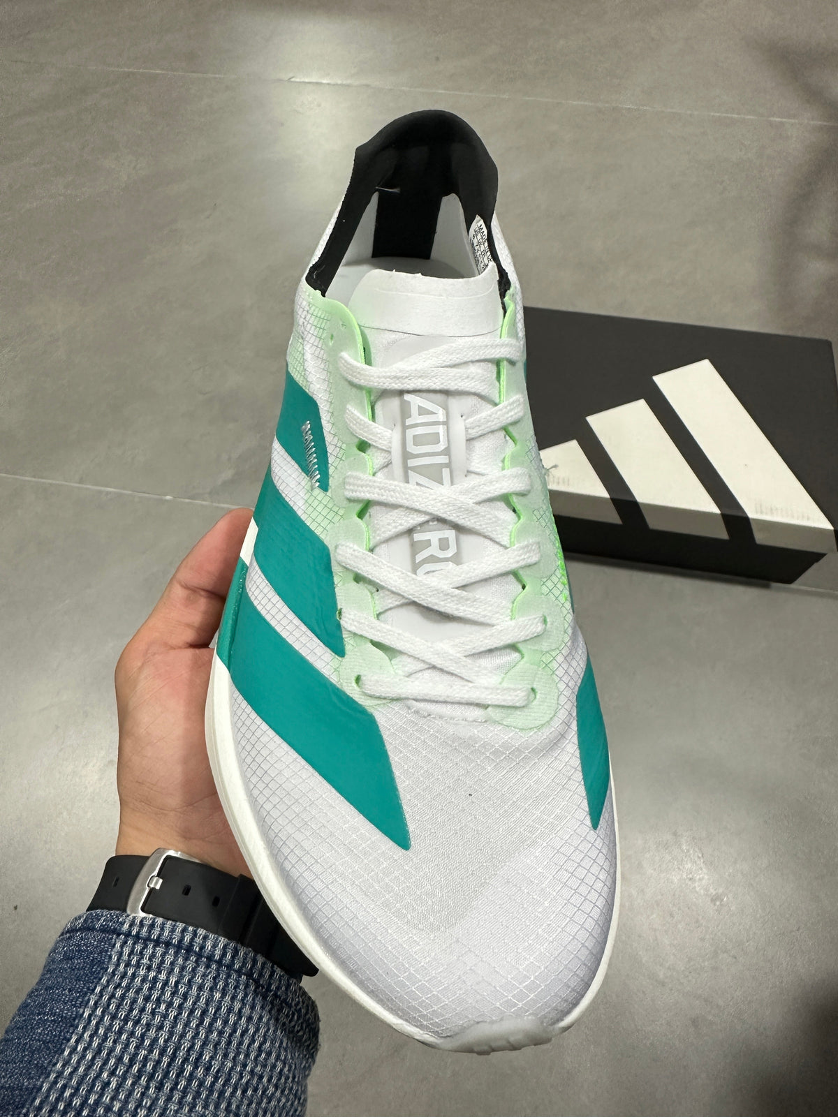 Adidas Adizero Lightstrike Pro Running Shoes in White Teal - product image from the listing.