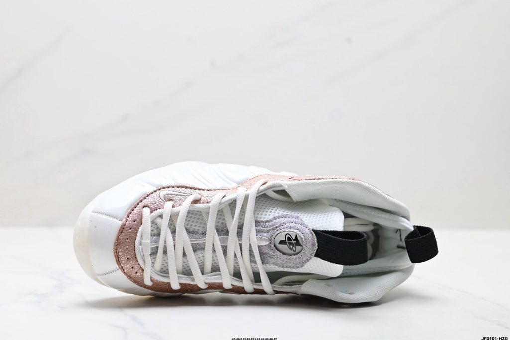 Nike Air Foamposite Penny Hardaway White and Rose High-Cut Sneakers - product image from the listing.