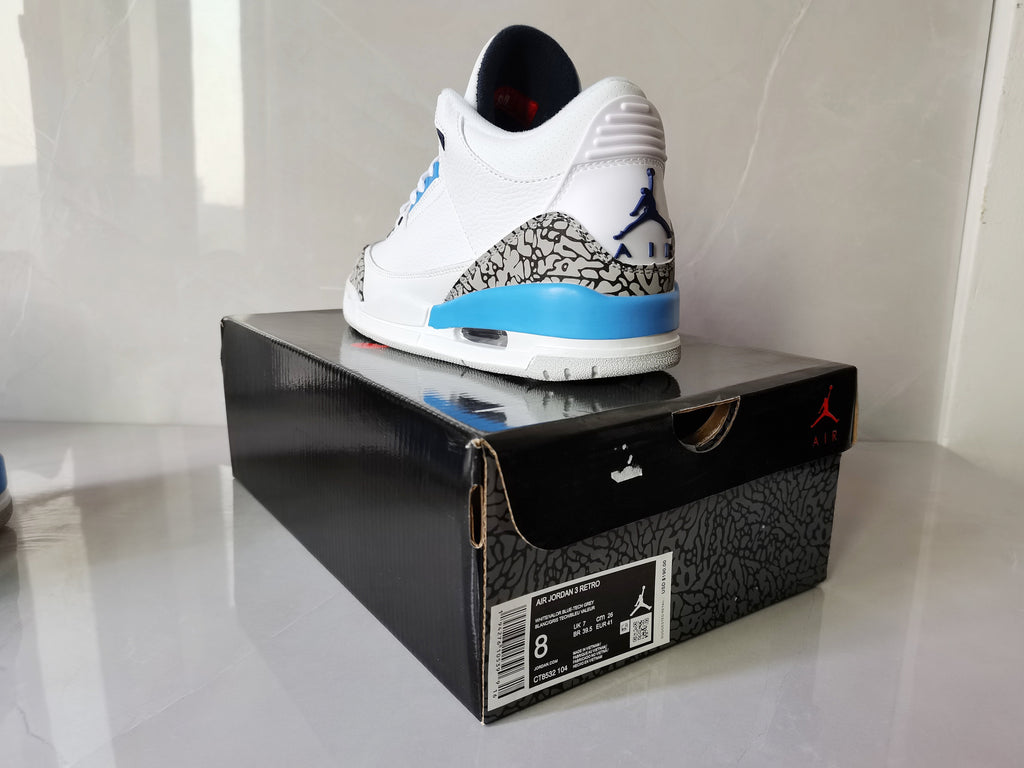 Air Jordan 3 Retro White Blue Sneakers - product image from the listing.