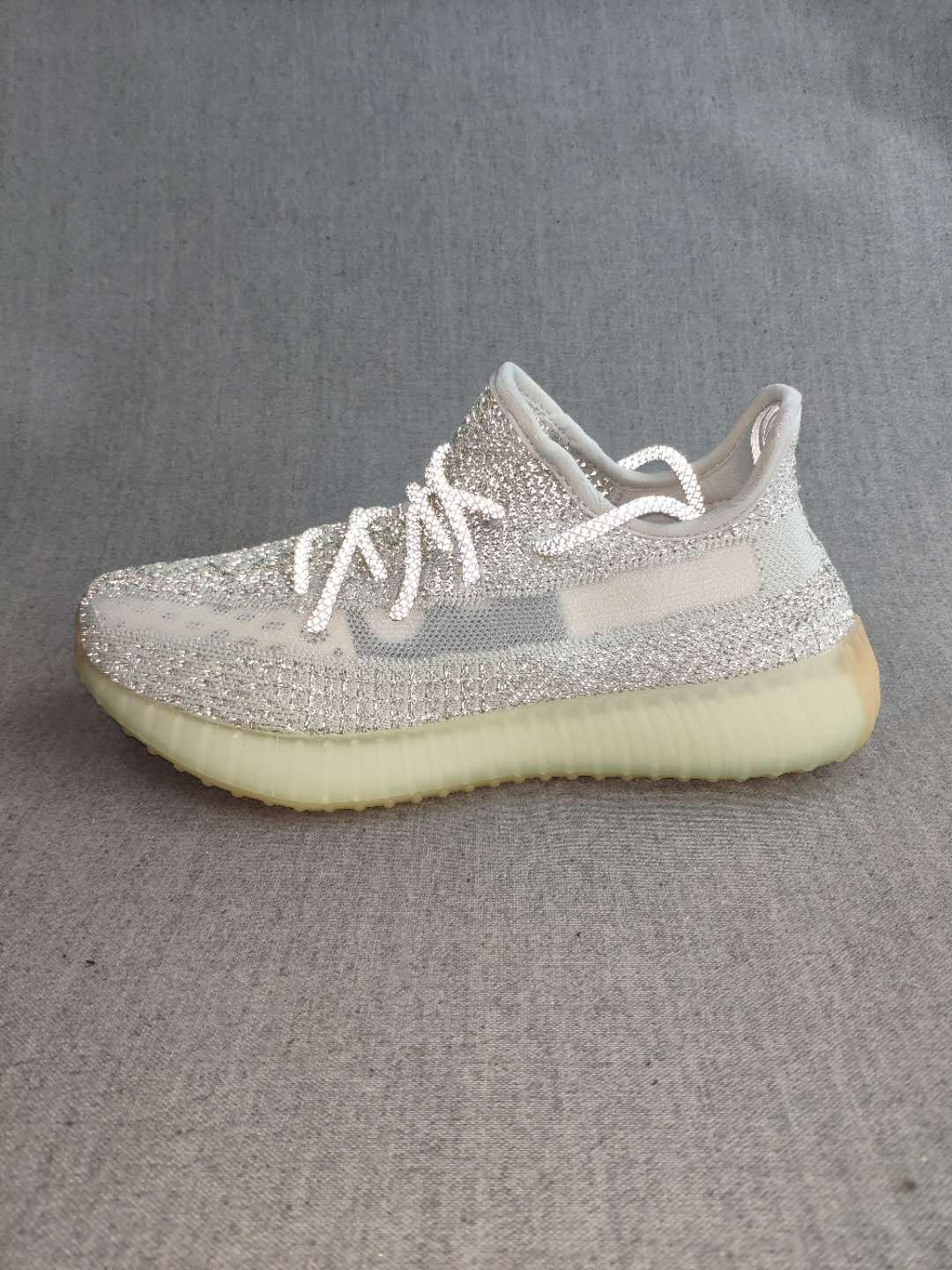 Gray and Cream Adidas Yeezy Boost 350 V2 Knit Sneakers - product image from the listing.
