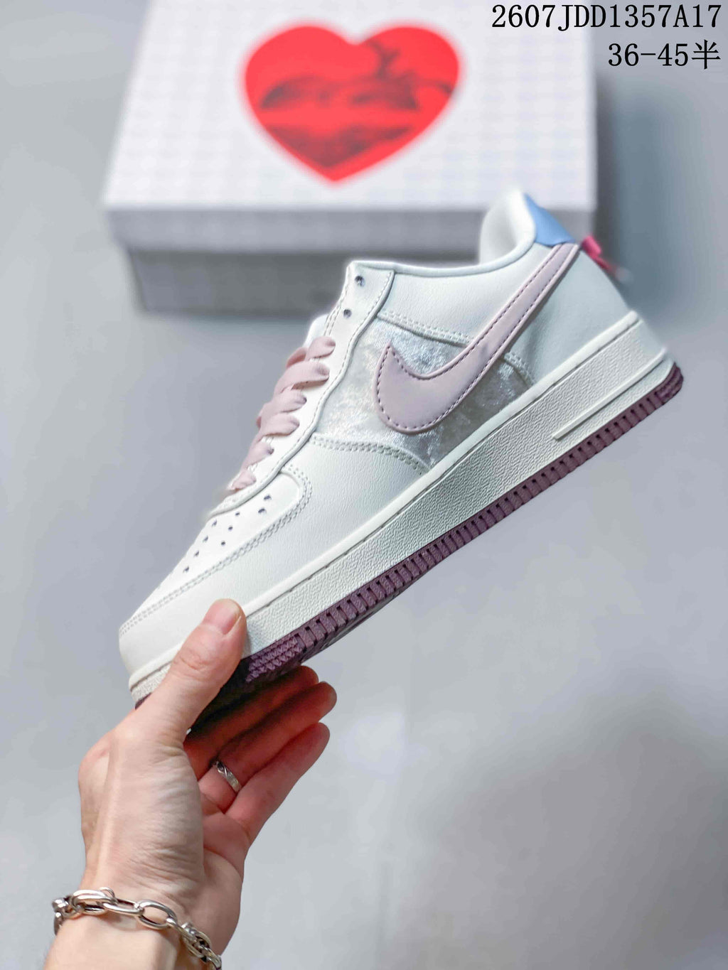 Nike Air Force 1 '07 Low Sneakers in White Pink Blue JDD1357A17 - product image from the listing.
