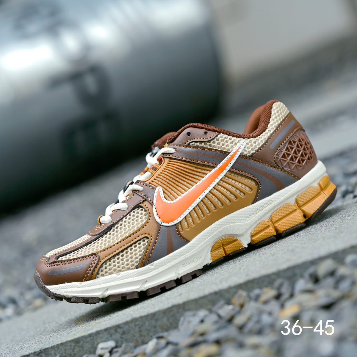 Brown and Orange Nike Air Zoom Vomero 5 Sneakers - product image from the listing.