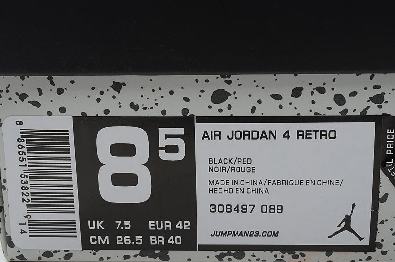 Jordan 4 Retro Basketball Shoes in Black/Red - product image from the listing.