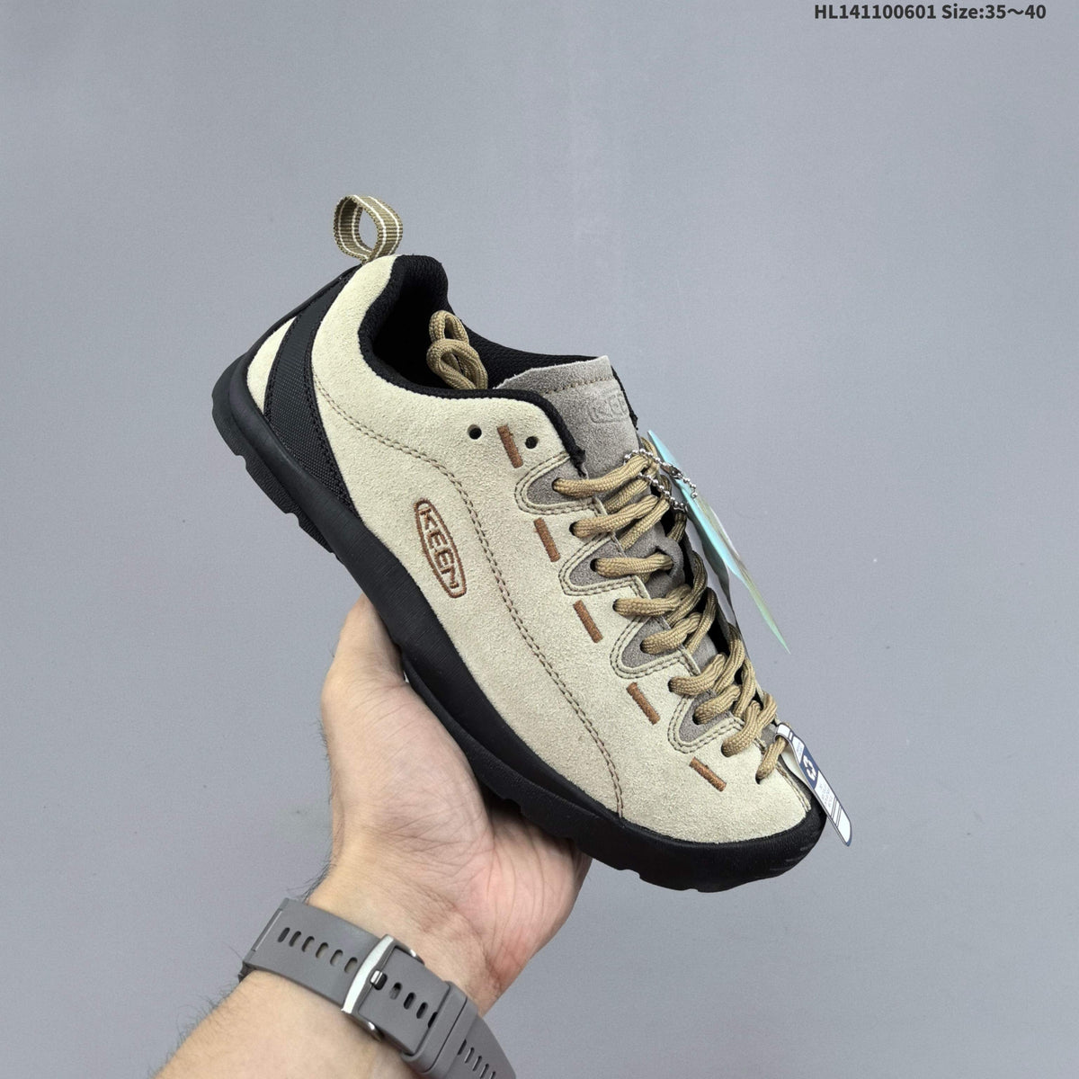 KEEN Jasper Low-Top Outdoor Sneakers, in Beige and Black - product image from the listing.