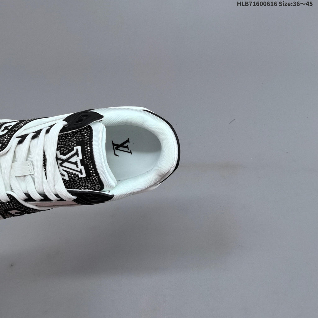 Louis Vuitton Trainer Trainers in White and Black with Embellished Trim - product image from the listing.