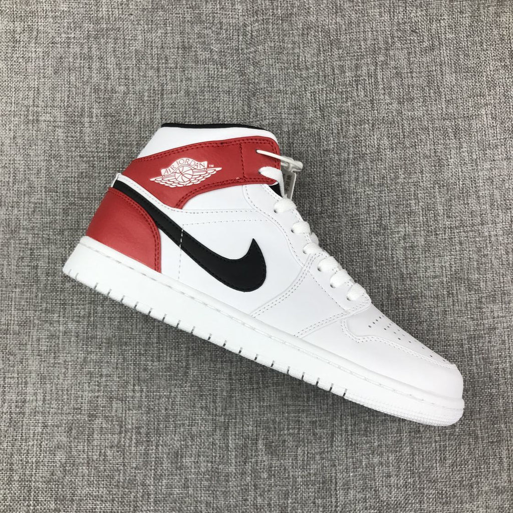 Air Jordan 1 Mid Sneakers in White Red 554724-116 - product image from the listing.