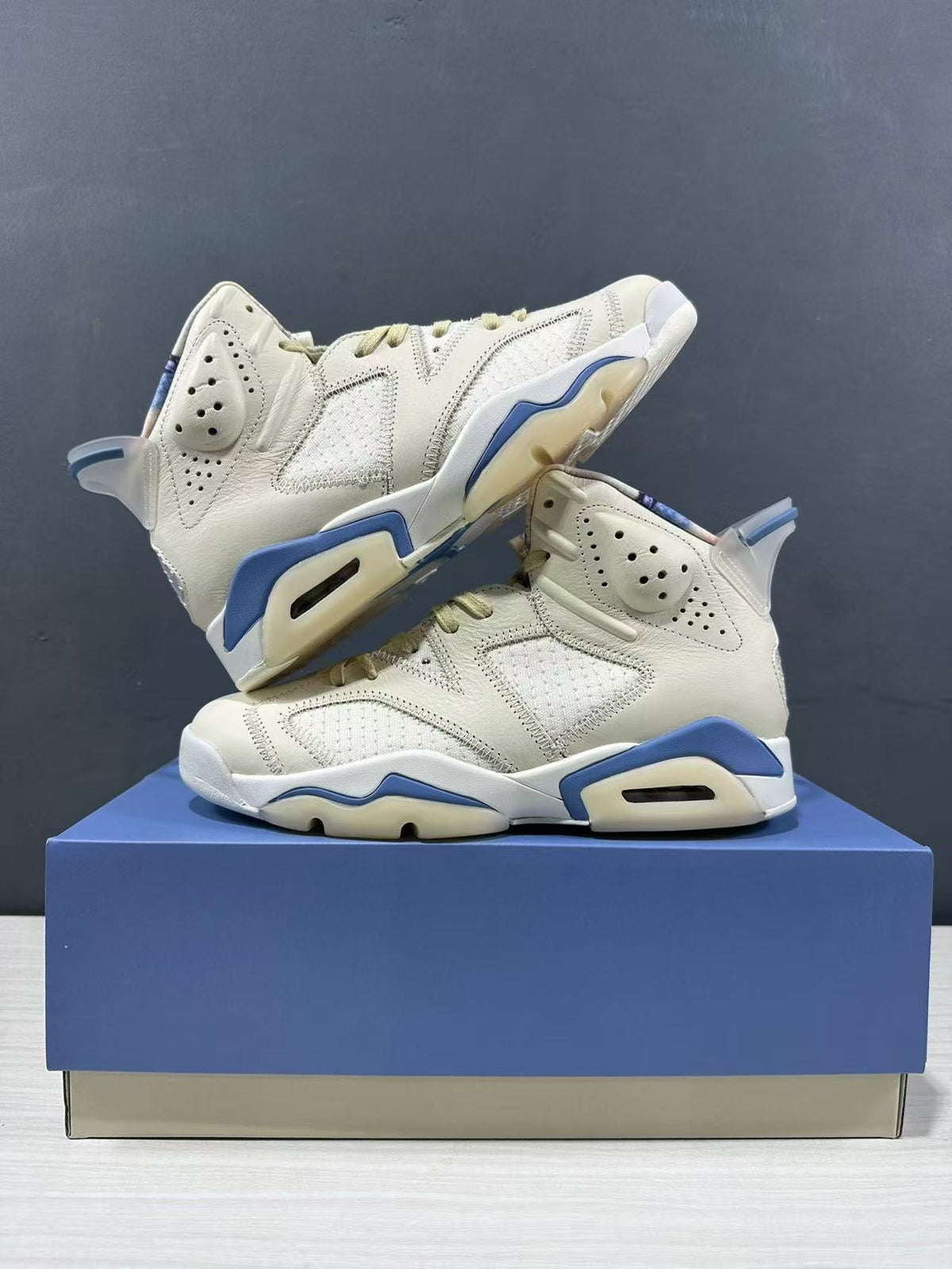 Air Jordan 6 Retro Sashiko Sneakers Cream Blue IR7255-110 - product image from the listing.