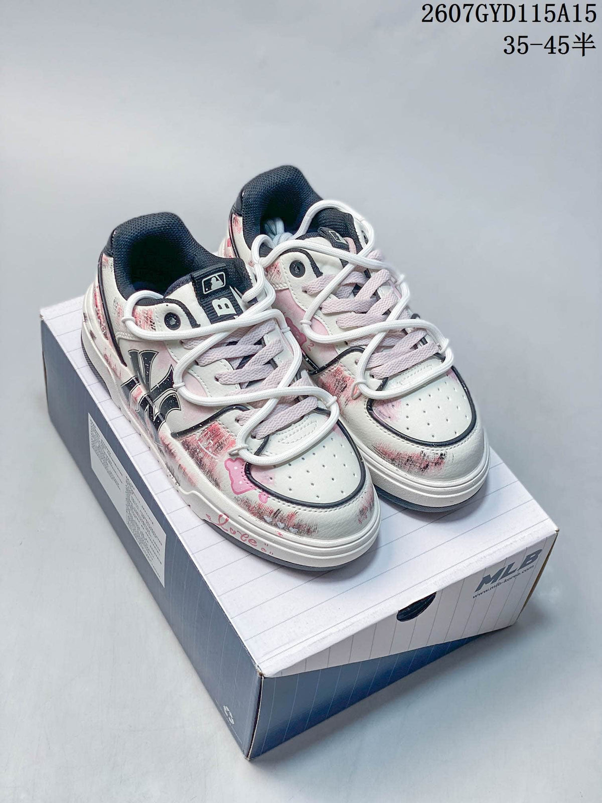 MLB NY Graffiti Platform Sneakers in Pink White 3ASXCA12N - product image from the listing.