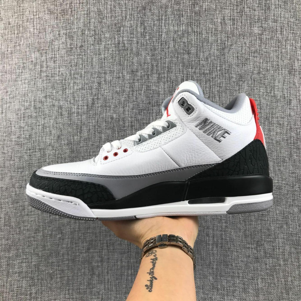 Air Jordan 3 White Grey Black Red Sneakers - product image from the listing.