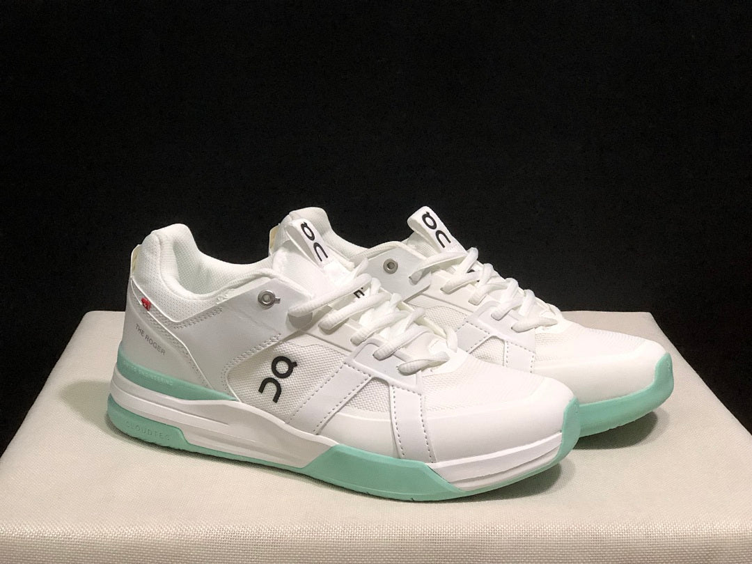 On THE ROGER Clubhouse Pro Tennis Shoes in White Mint Green - product image from the listing.