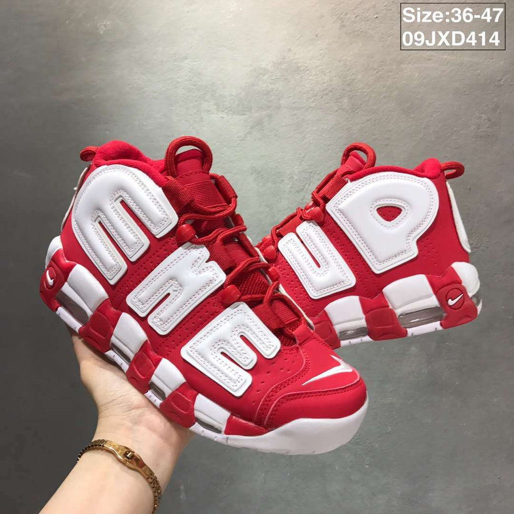 Nike Air More Uptempo Sneakers in White and Red 09JXD414 - product image from the listing.