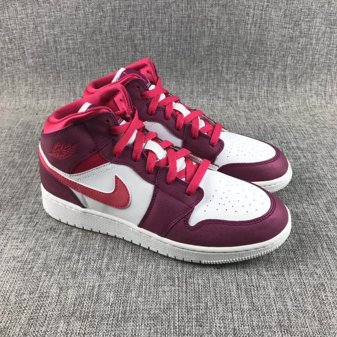Air Jordan 1 High Sneakers in White, in Pink and Burgundy - product image from the listing.