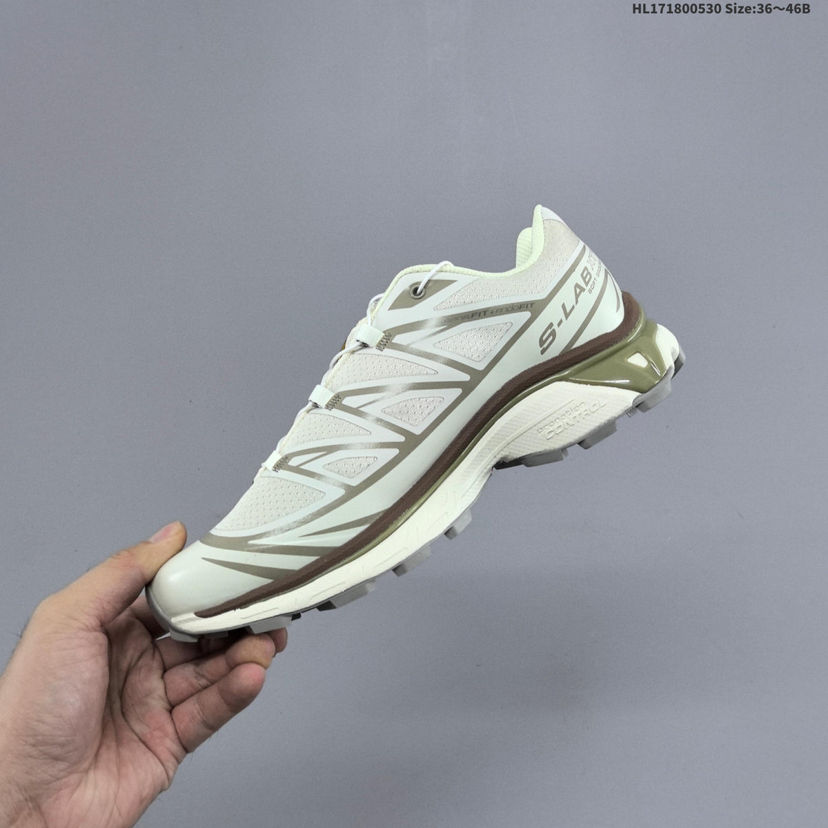 Salomon XT-6 Trail Running Shoes, in White and Grey - product image from the listing.