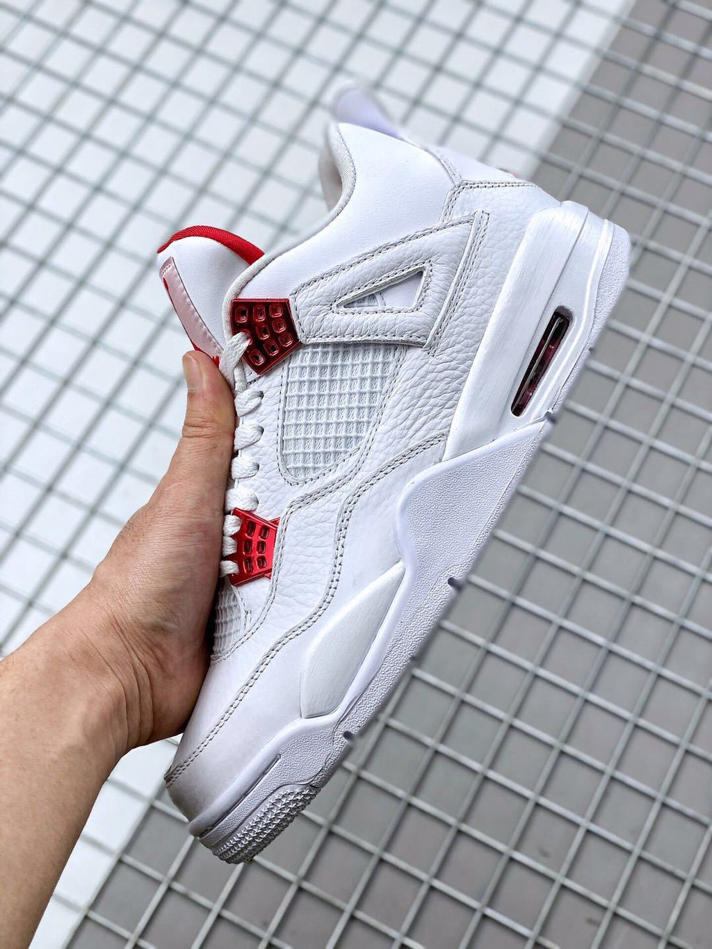 Air Jordan 4 Red Metallic White Red Sneakers - product image from the listing.