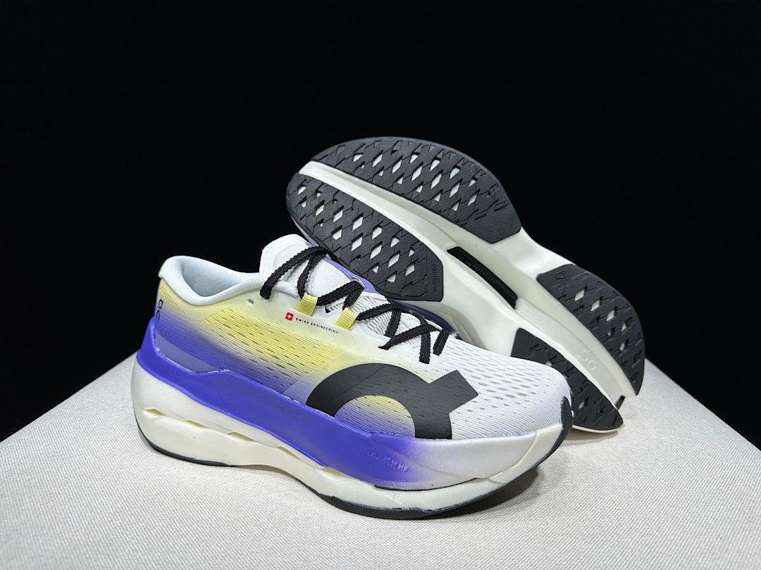 On Cloudboom Max Running Shoes, in White Yellow Purple - product image from the listing.