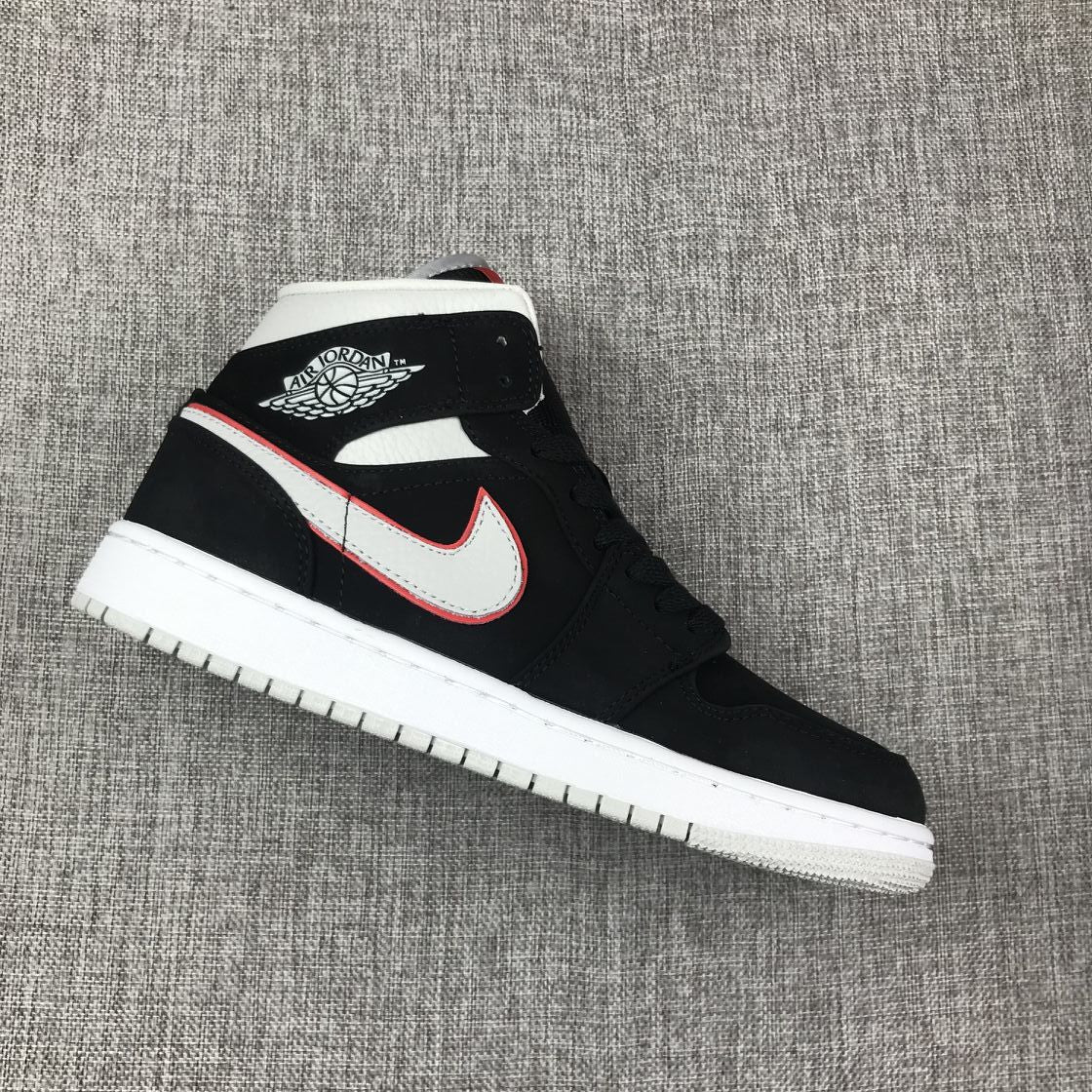Air Jordan 1 Mid Black, Sneakers in White & Red 554724-060 - product image from the listing.