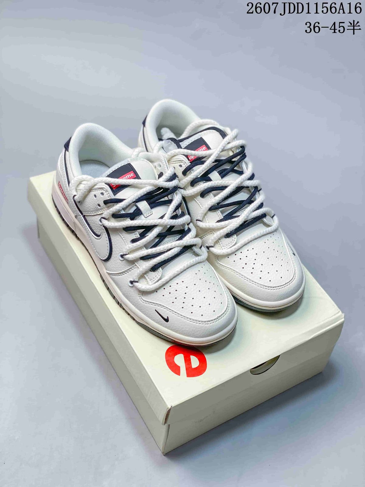 Nike SB Dunk Low Supreme-Style Sneakers in White Grey - product image from the listing.