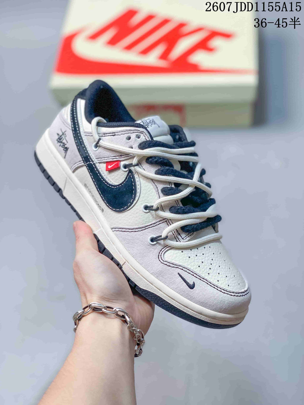 Nike SB Dunk Low Sneakers in Gray White Navy - product image from the listing.