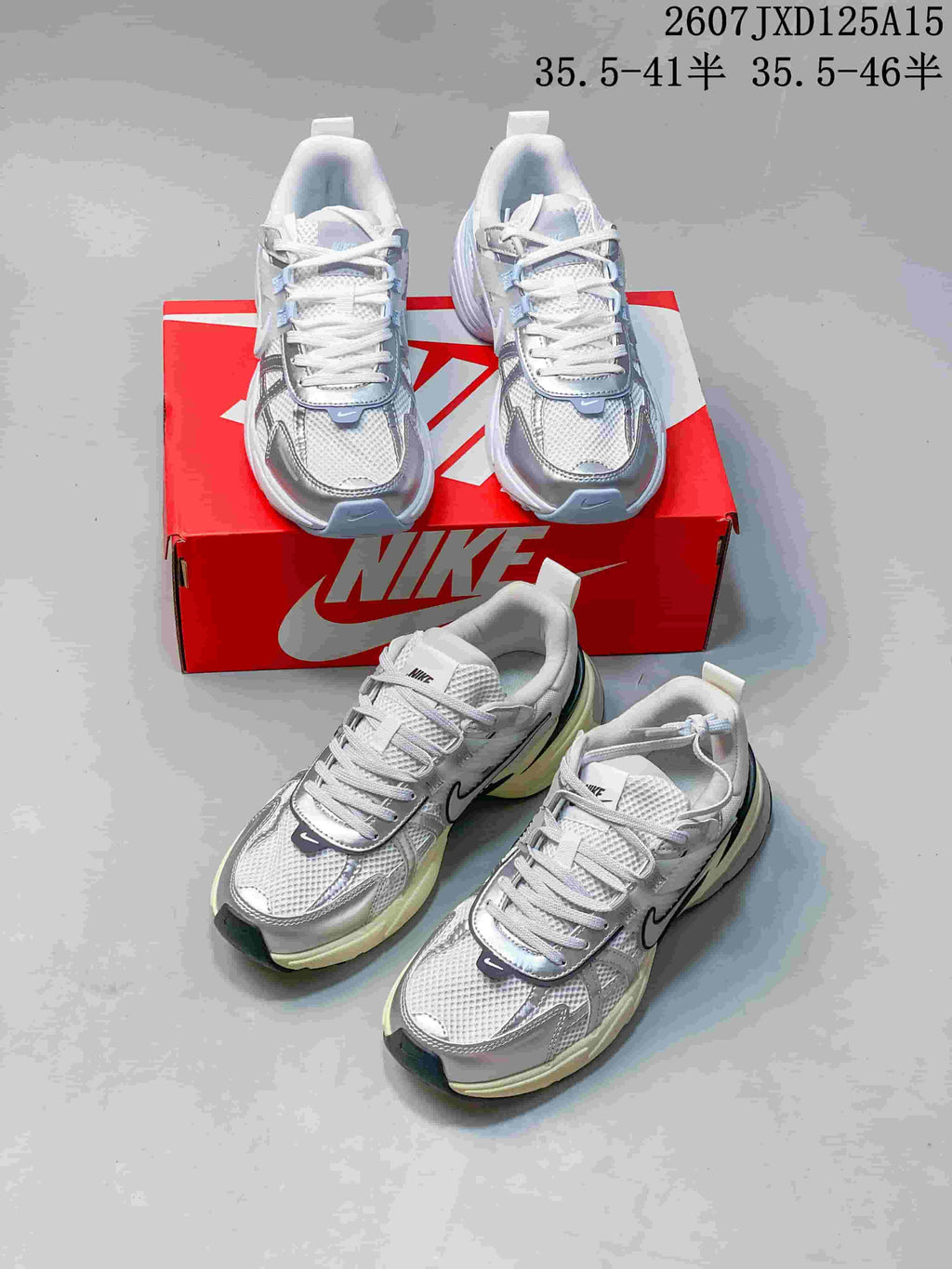 Women's Nike V2K Run Sneakers Silver White FD0736 - product image from the listing.