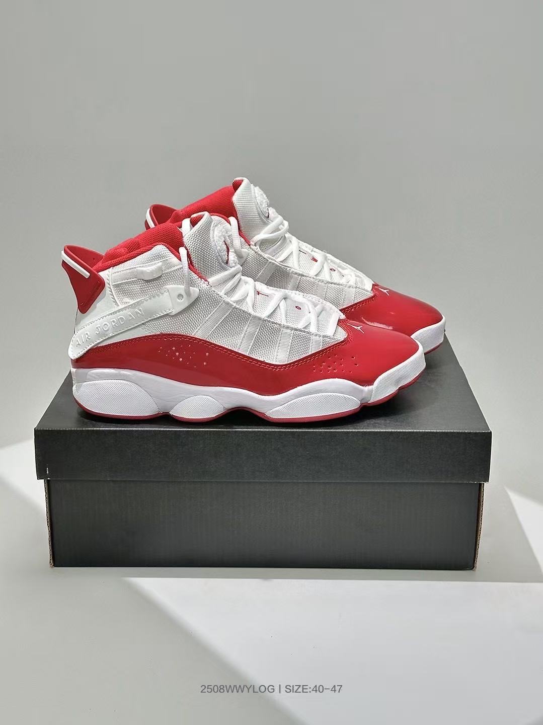 Jordan 6-3 Basketball Sneakers in White and Red - product image from the listing.