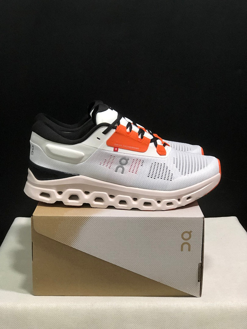White and Orange On Cloudstratus 3 Running Shoes - product image from the listing.